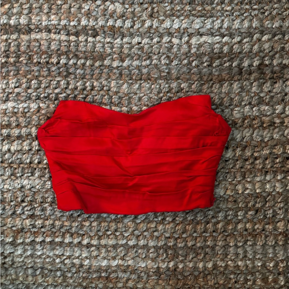 Zara red ruched strapless cropped top